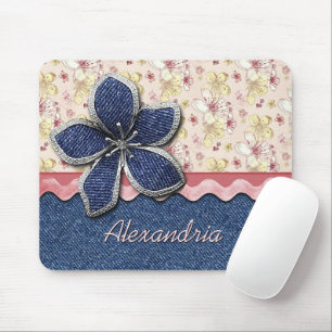 Mousepad Padrão Floral de Pastel de Jeans de Densagem de D