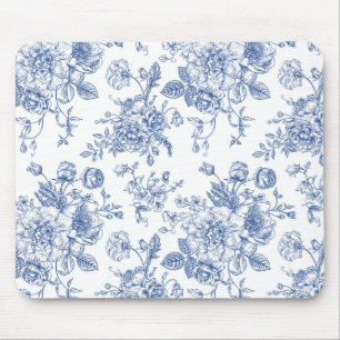 Mousepad Padrão Floral de Rosa Azul Vintage