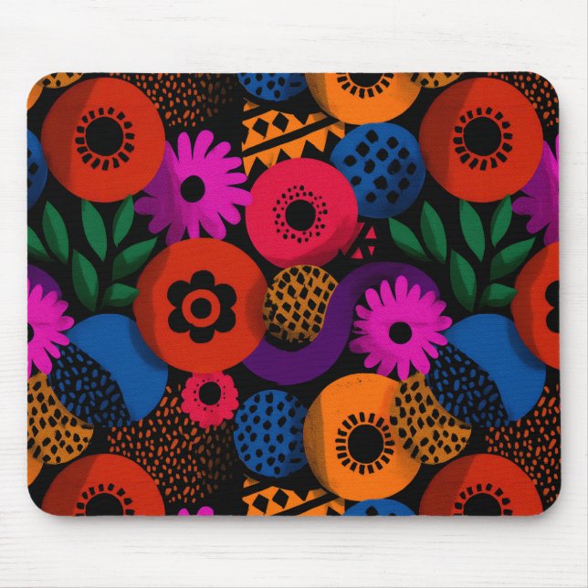 Mousepad Padrão Floral e Geométrico de Abstrato vibrante (Frente)