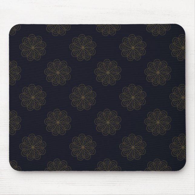 Mousepad Padrão Floral Elegante Azul e Dourado (Frente)