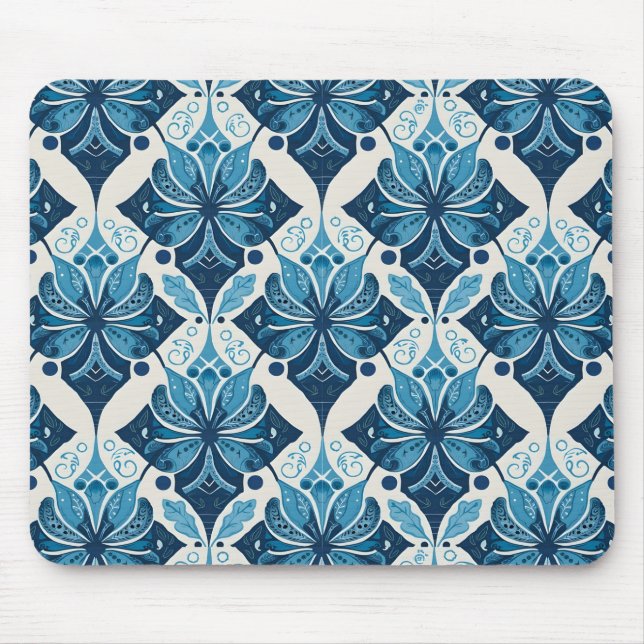 Mousepad Padrão Floral Elegante Boho em Azul (Frente)