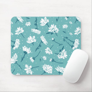 Mousepad Padrão Floral Elegante - Botânica Branca e Teal