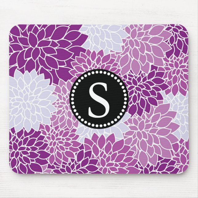 Mousepad Padrão Floral Elegante do Monograma Preto (Frente)