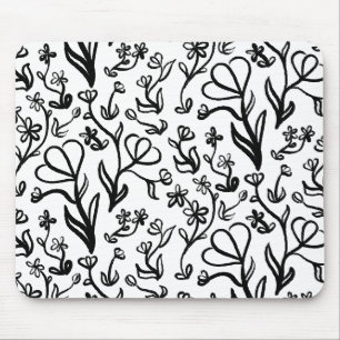 Mousepad Padrão Floral em Preto e Branco