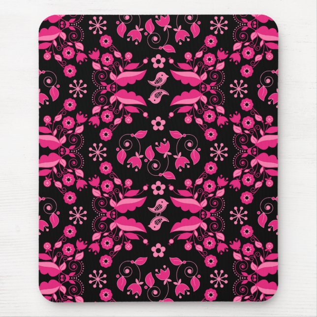 Mousepad Padrão Floral Escandinavo Rosa Moderno (Frente)