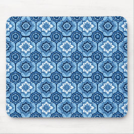 Mousepad Padrão Floral Geométrico Azul Elegante