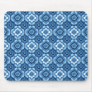 Mousepad Padrão Floral Geométrico Azul Elegante