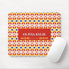 Mousepad Padrão Floral Geométrico em Pixel em Vermelho Lara