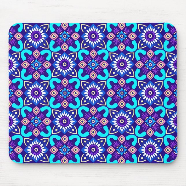 Mousepad Padrão Floral Geométrico Retrogeométrico Vibrante (Frente)