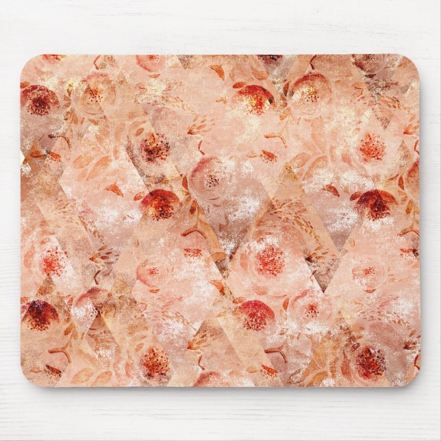 Mousepad Padrão floral grunge. Fundo coral.  (Frente)