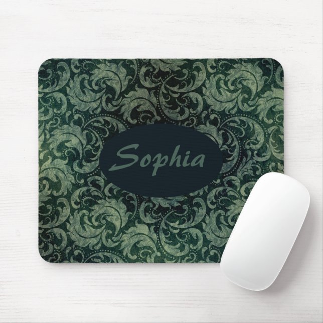 Mousepad Padrão floral herbáceo verde-herbáceo (Com mouse)