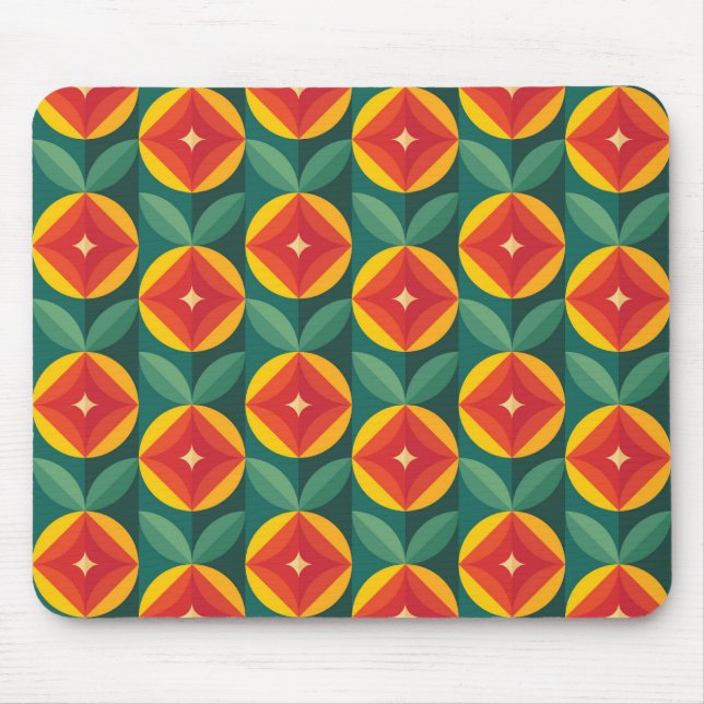 Mousepad Padrão Floral Laranja Moderno do meio século (Frente)