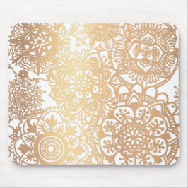 Mousepad Padrão Floral Mandala Dourado Elegante