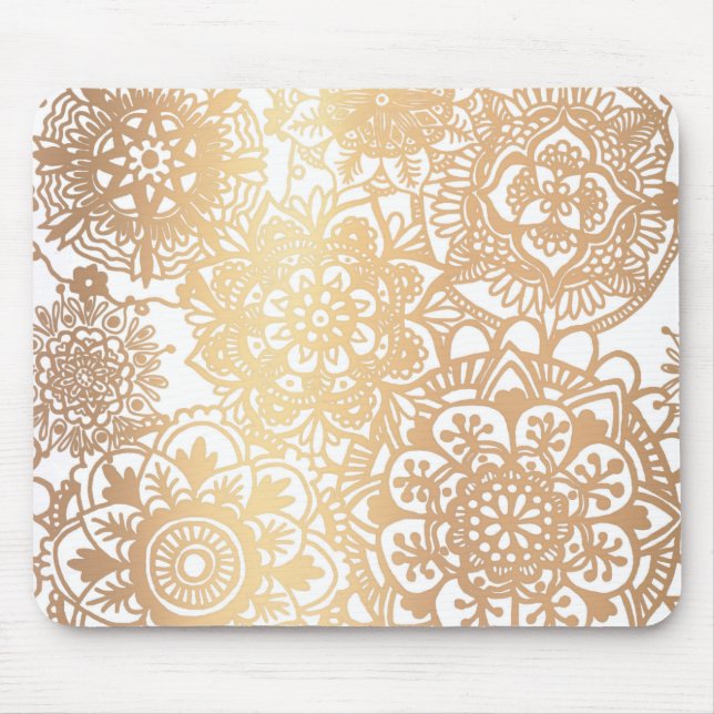 Mousepad Padrão Floral Mandala Dourado Elegante (Frente)