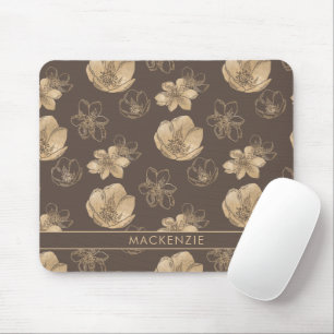 Mousepad Padrão Floral Moderno da Folha de Ouro do Chic