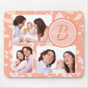 Mousepad Padrão Floral Moderno Peach Foto Personalizada