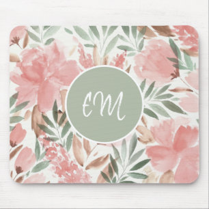 Mousepad Padrão Floral Monograma em Aquarela