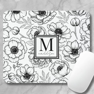 Mousepad Padrão Floral Monograma Feminino Personalizado