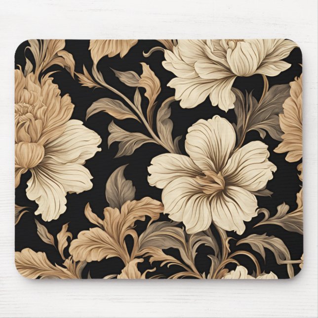 Mousepad Padrão Floral Preto Elegante (Frente)