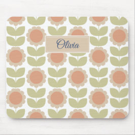 Mousepad Padrão Floral Retro Rosa Pastel Meados do Século