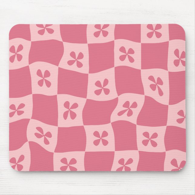 Mousepad Padrão Floral Retro-Rosa Verificado (Frente)