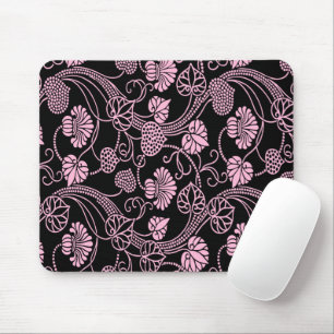 Mousepad Padrão Floral Retroativo Rosa em Preto