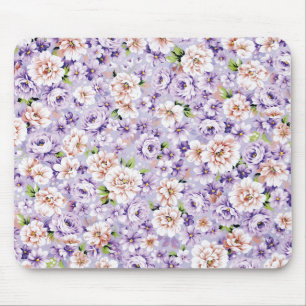 Mousepad Padrão floral rico com flores roxas e rosa