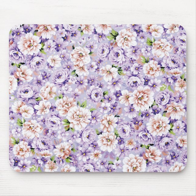 Mousepad Padrão floral rico com flores roxas e rosa (Frente)
