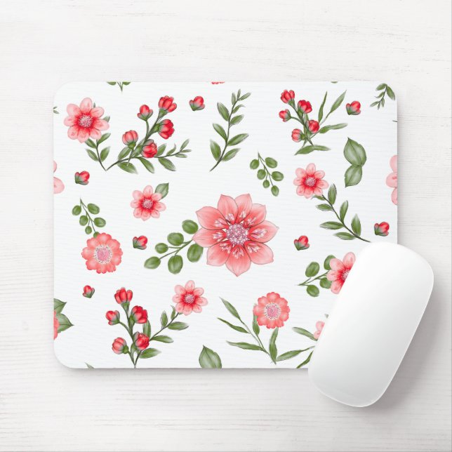 Mousepad Padrão Floral Rosa Elegante (Com mouse)