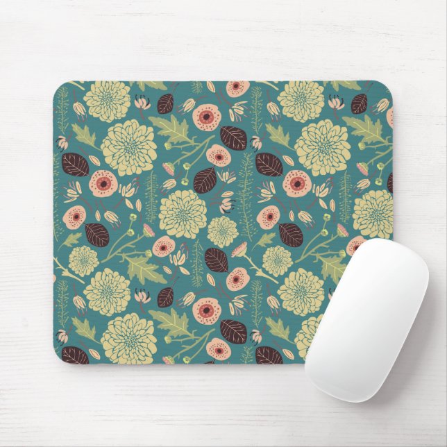 Mousepad Padrão Floral Rosa Verde (Com mouse)