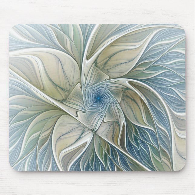 Mousepad Padrão Floral Sonho Abstrato Caqui Azul Fractal (Frente)