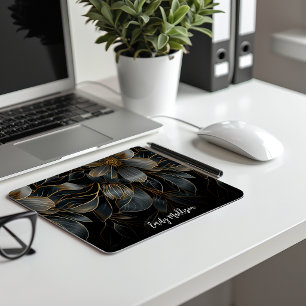 Mousepad Padrão Floral Translúcido Cinza Escuro Personaliza