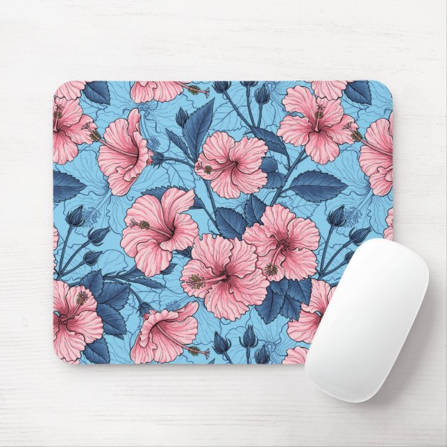 Mousepad Padrão Floral Tropical de Hibisco (Com mouse)
