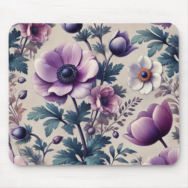 Mousepad padrão floral uniforme com anêmona linda (Frente)
