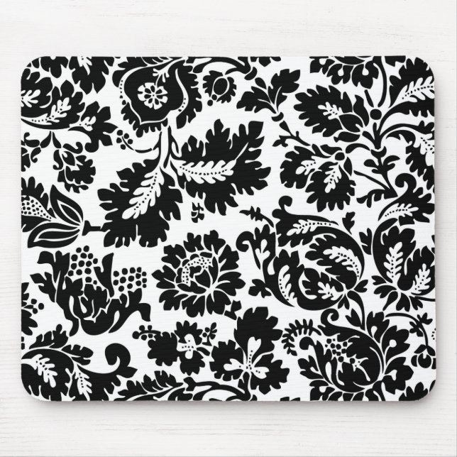 Mousepad Padrão Floral Veneziano Preto e Branco de William  (Frente)