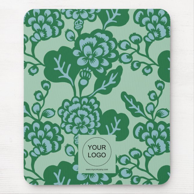 Mousepad Padrão Floral Verde e Azul Vibrante e Negrito (Frente)
