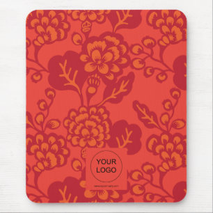 Mousepad Padrão Floral Vermelho e Laranja Vibrante e Negrit