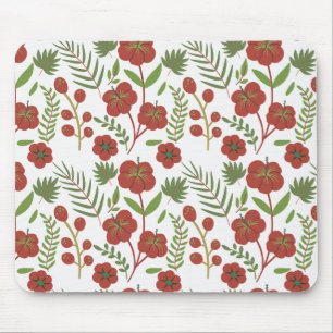 Mousepad Padrão floral vermelho sem costura sobre fundo bra