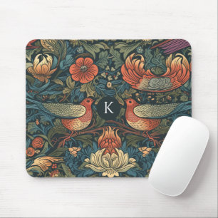 Mousepad Padrão Floral Vintage Folhas de Pássaros William M