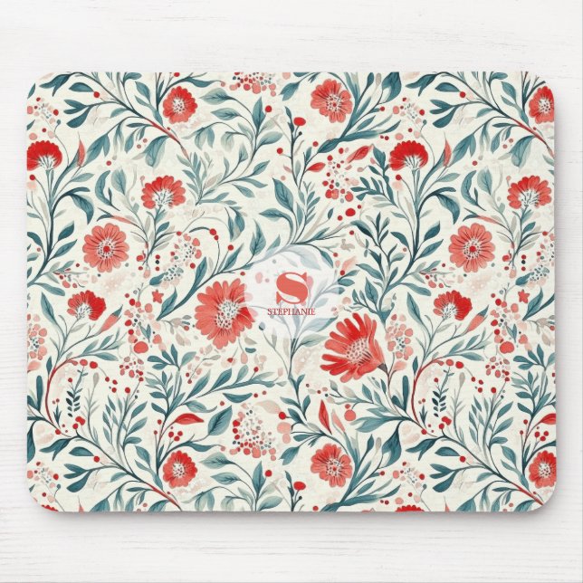 Mousepad Padrão Floral Vintage Red Daisy - Botânico (Frente)