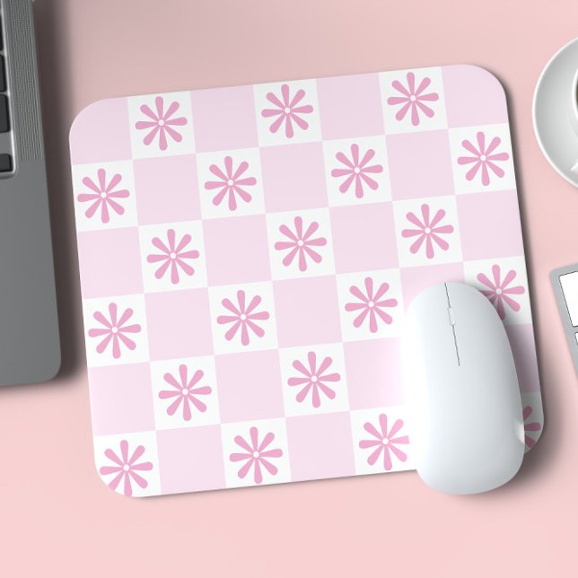 Mousepad Padrão Floral Xadrez Rosa Retro (Criador carregado)