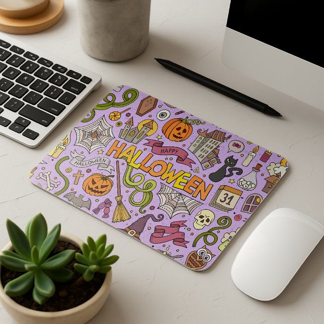 Mousepad Padrão Fofo de Doodle de Halloween (Criador carregado)