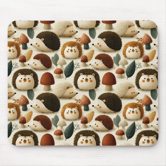 Mousepad Padrão Fofo deouriço-cacheiro e Cogumelo da Flores (Frente)