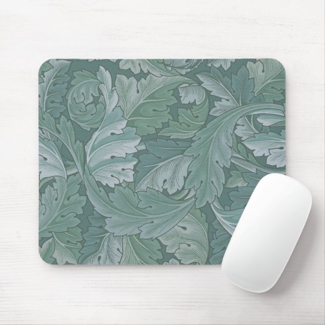 Mousepad Padrão Folha de Acanto Azul Teal de William Morris (Com mouse)