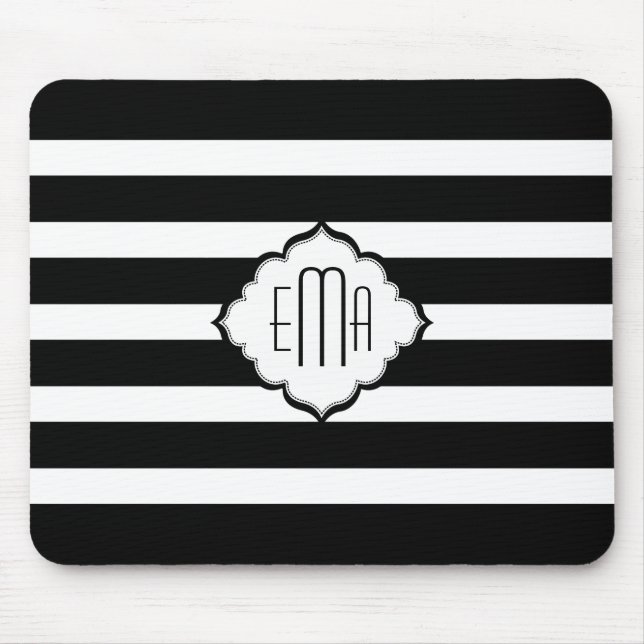 Mousepad Padrão Geométrico 2 das Stripes Pretas e Brancas (Frente)