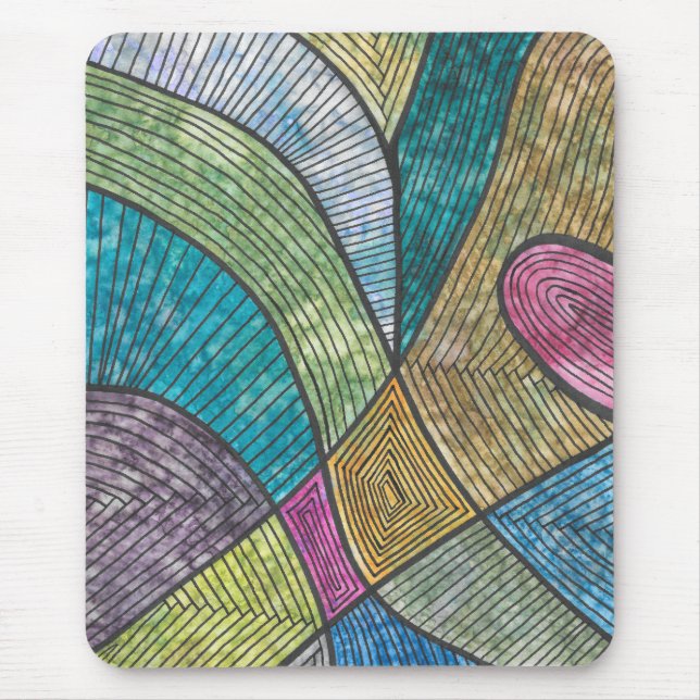 Mousepad Padrão Geométrico Abstrato Colorido Linhas Curvas (Frente)