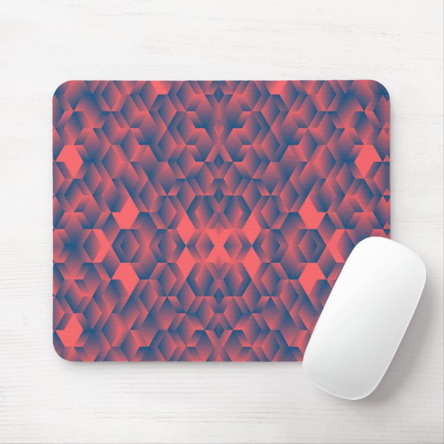 Mousepad Padrão geométrico abstrato com tons vermelhos e az (Com mouse)