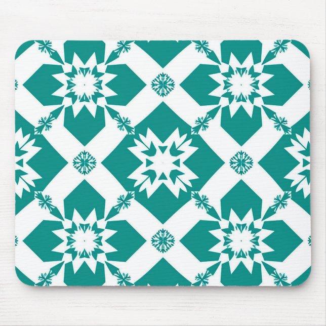 Mousepad Padrão Geométrico Abstrato em Branco e Verde (Frente)