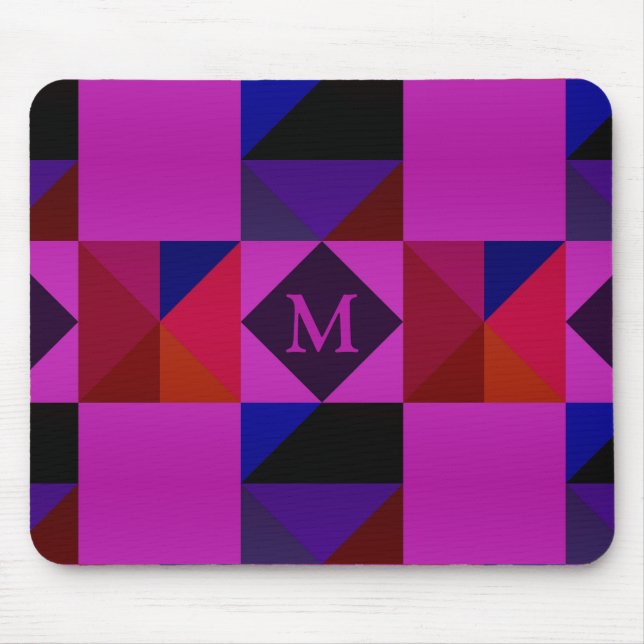 Mousepad Padrão Geométrico Abstrato Magenta Monograma (Frente)