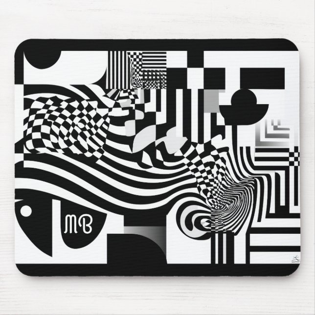 Mousepad Padrão Geométrico Abstrato Moderno Preto Branco (Frente)